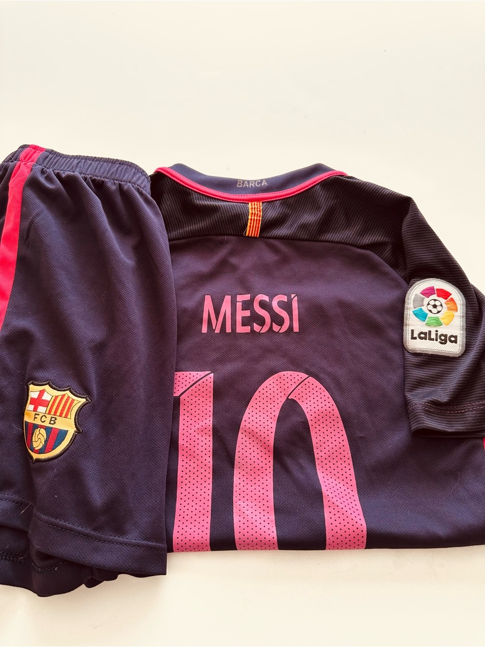 Kids' FC Barcelona Navy and Pink Soccer Jersey Set - Messi #10